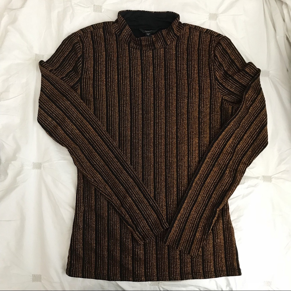 Guess Gold Metallic Striped Turtleneck